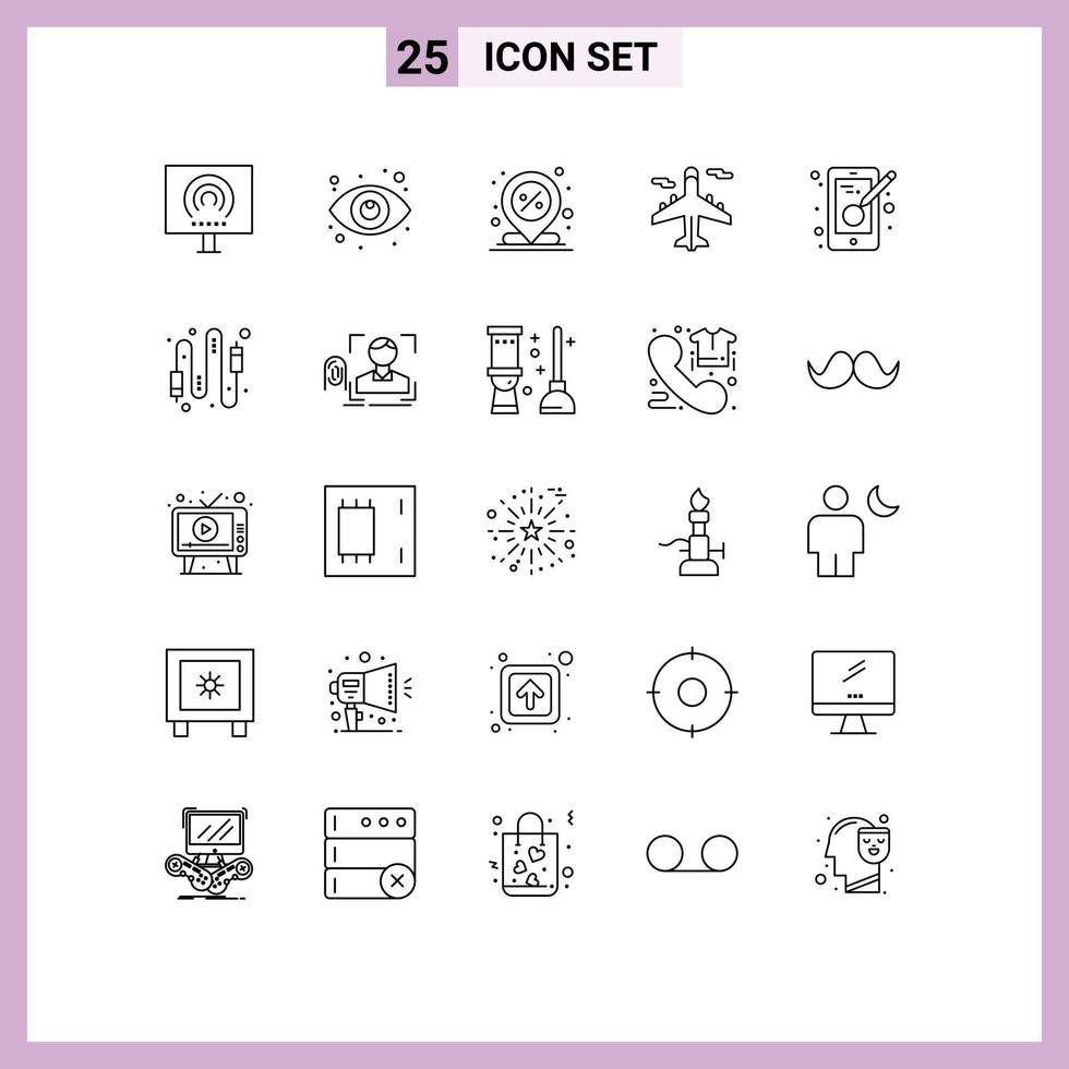25 iconos creativos, signos y símbolos modernos de vista de plano mundial, porcentaje de avión, elementos de diseño vectorial editables vector