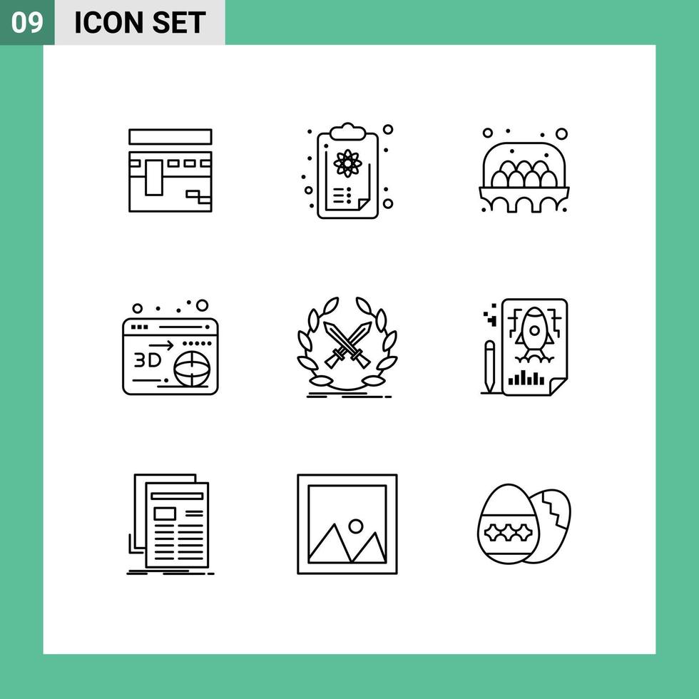 Pack of 9 Modern Outlines Signs and Symbols for Web Print Media such as emblem globe logic printer food Editable Vector Design Elements