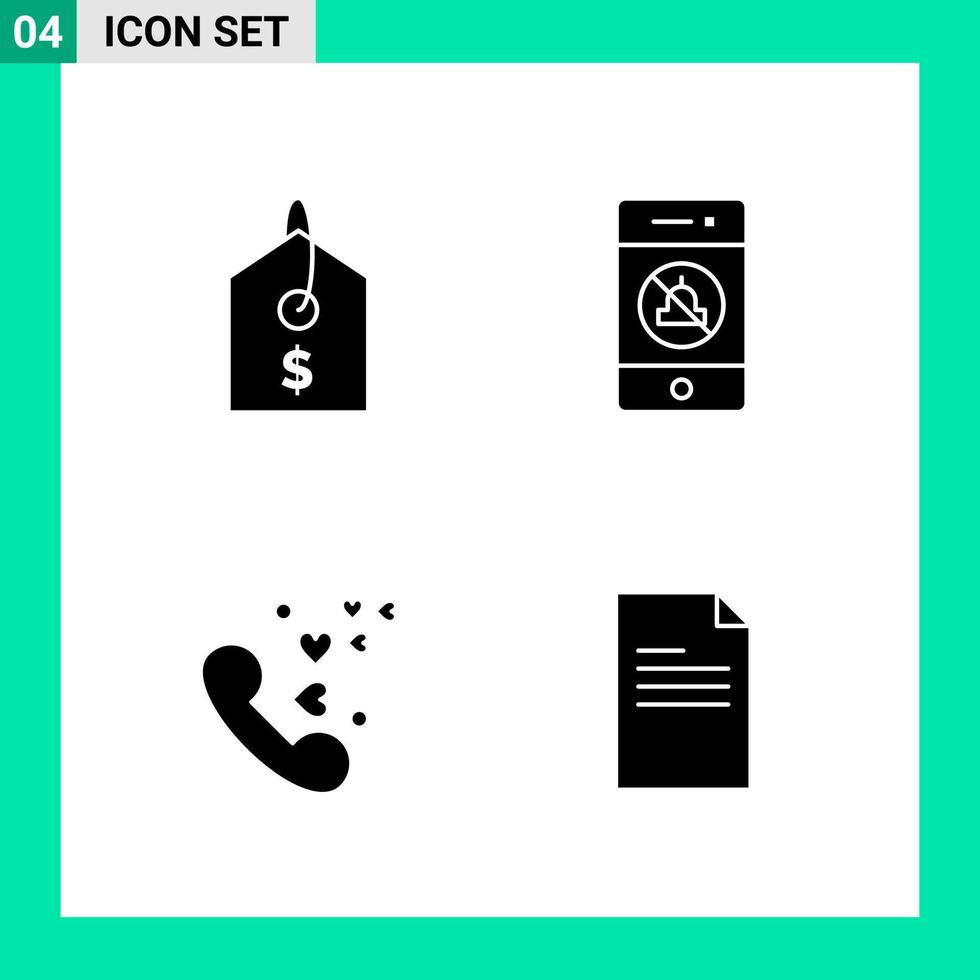 paquete de 4 símbolos de glifo de conjunto de iconos de estilo sólido para imprimir signos creativos aislados en fondo blanco 4 conjunto de iconos fondo de vector de icono negro creativo