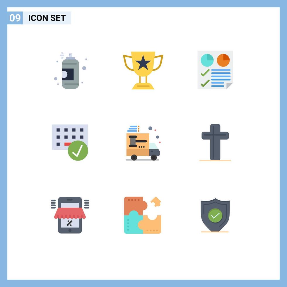 Group of 9 Flat Colors Signs and Symbols for gadget connected trophy computers report Editable Vector Design Elements