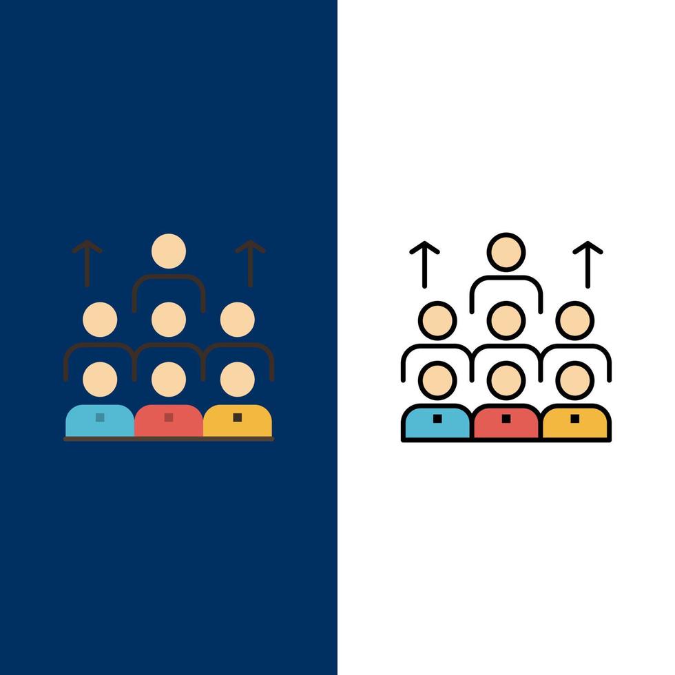 Workforce Business Human Leadership Management Organization Resources Teamwork  Icons Flat and Line Filled Icon Set Vector Blue Background