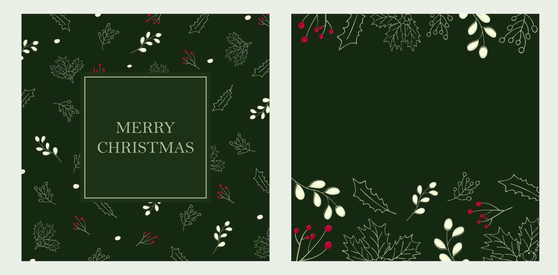 Christmas postcard templates for corporate. With leaf decoration. Vector illustration. For print. Merry Christmas