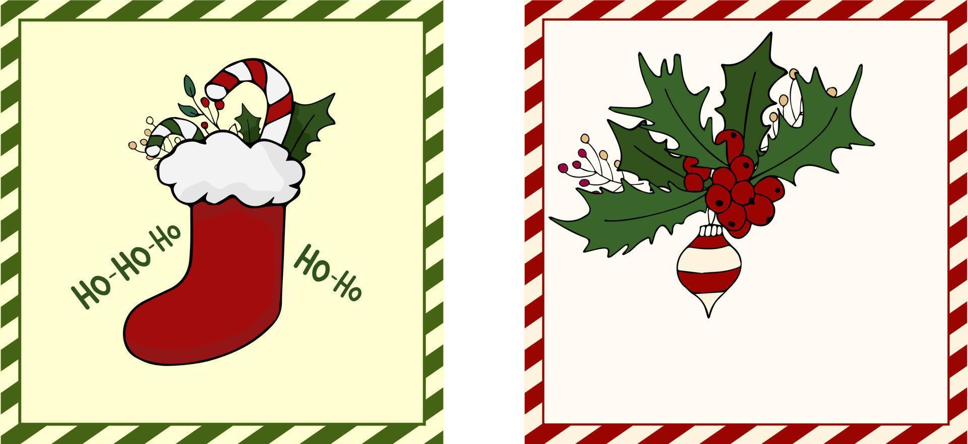 conjunto de tarjetas de Navidad en estilo retro vintage. plantilla de diseño cuadrado. bandera. ilustración vectorial estilo dibujado. Feliz Navidad. vector