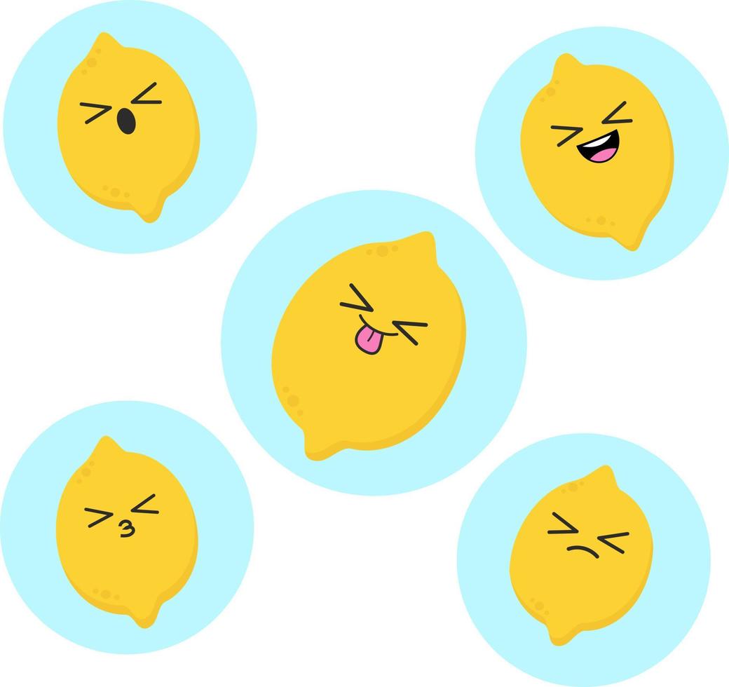 Cute kawaii vector lemon character set. Flat design vector illustration.