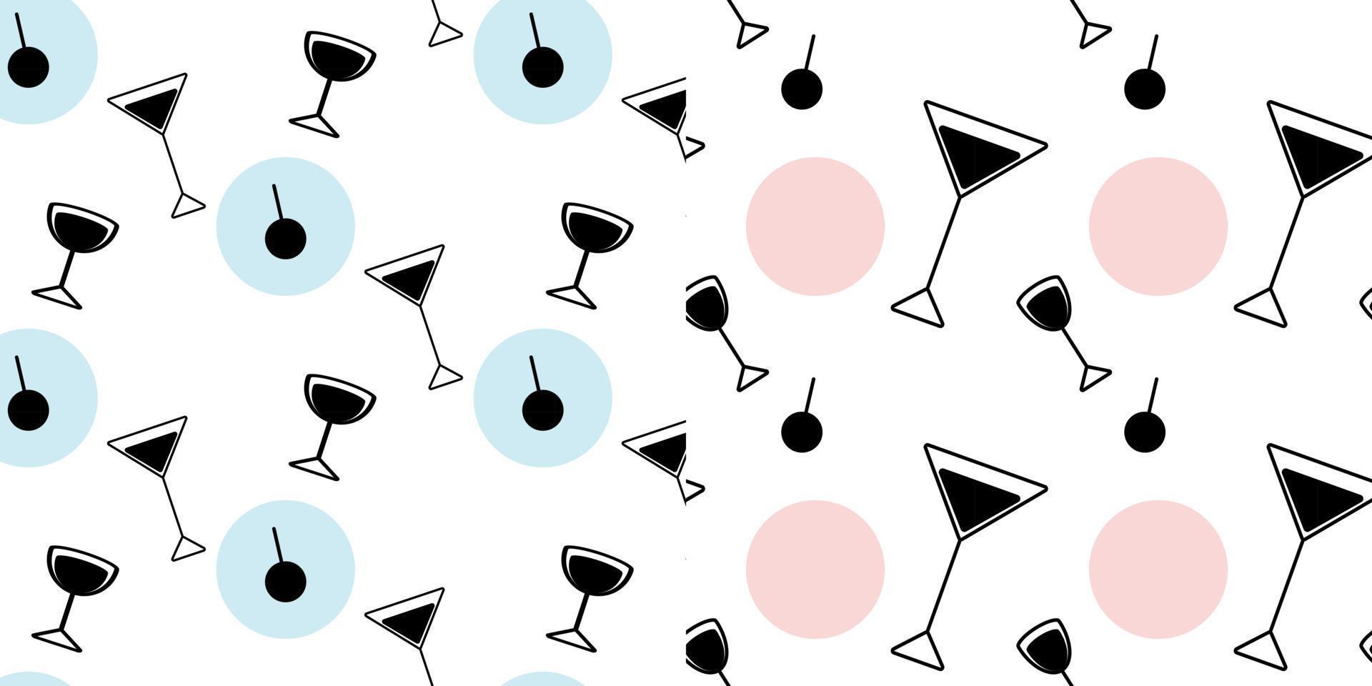 Set of 2 abstract seamless patterns from glasses and spot in trendy hues. Backdrop texture. Isolate vector