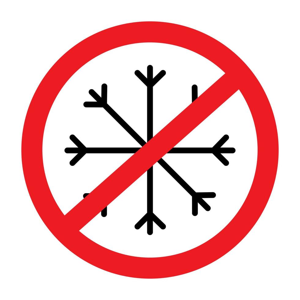 Outline drawing of a snowflake under a prohibition sign in a minimalist style. Line art. Isolate vector
