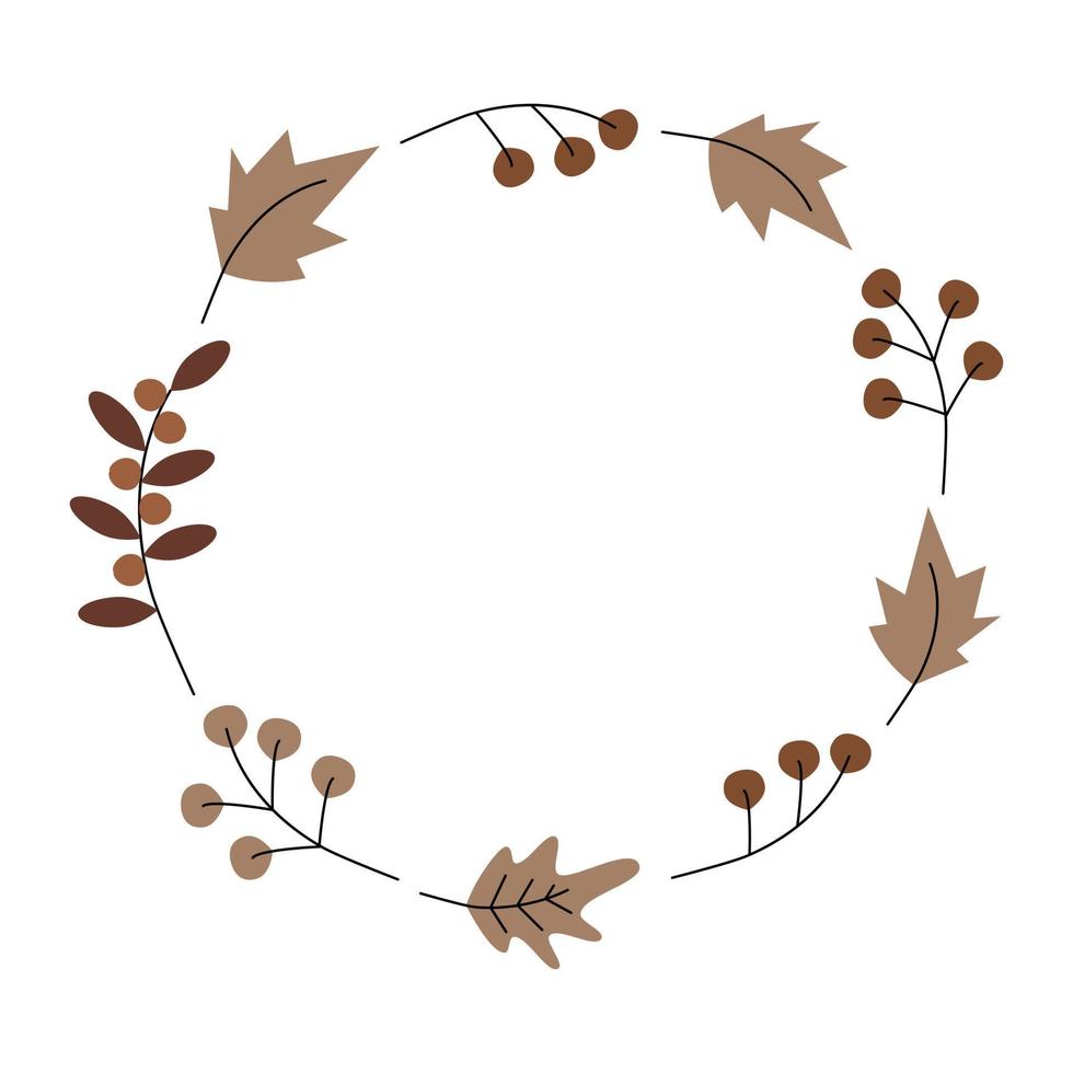 Round frame made of autumn colorful plants in trendy shades. Copyspace. Template for lettering, card vector