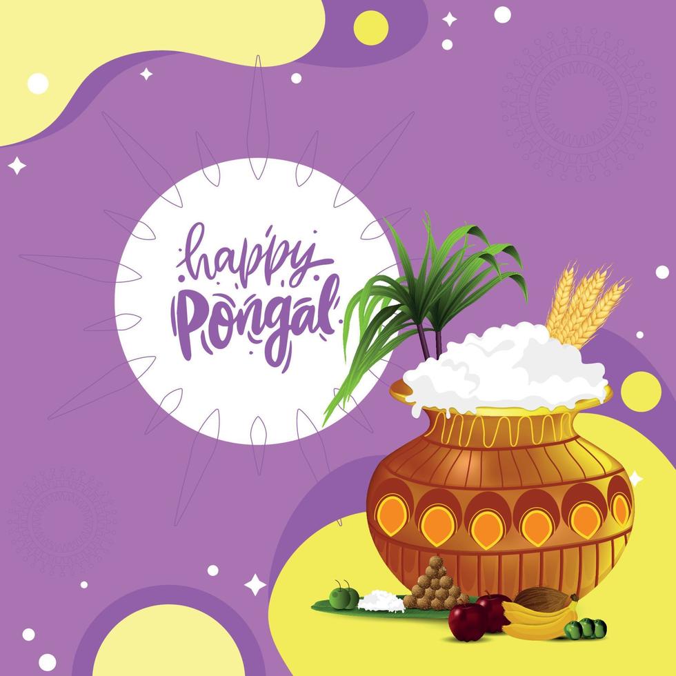ilustración del feliz festival de la cosecha navideña pongal de tamil nadu, sur de la india, fondo de saludo vector