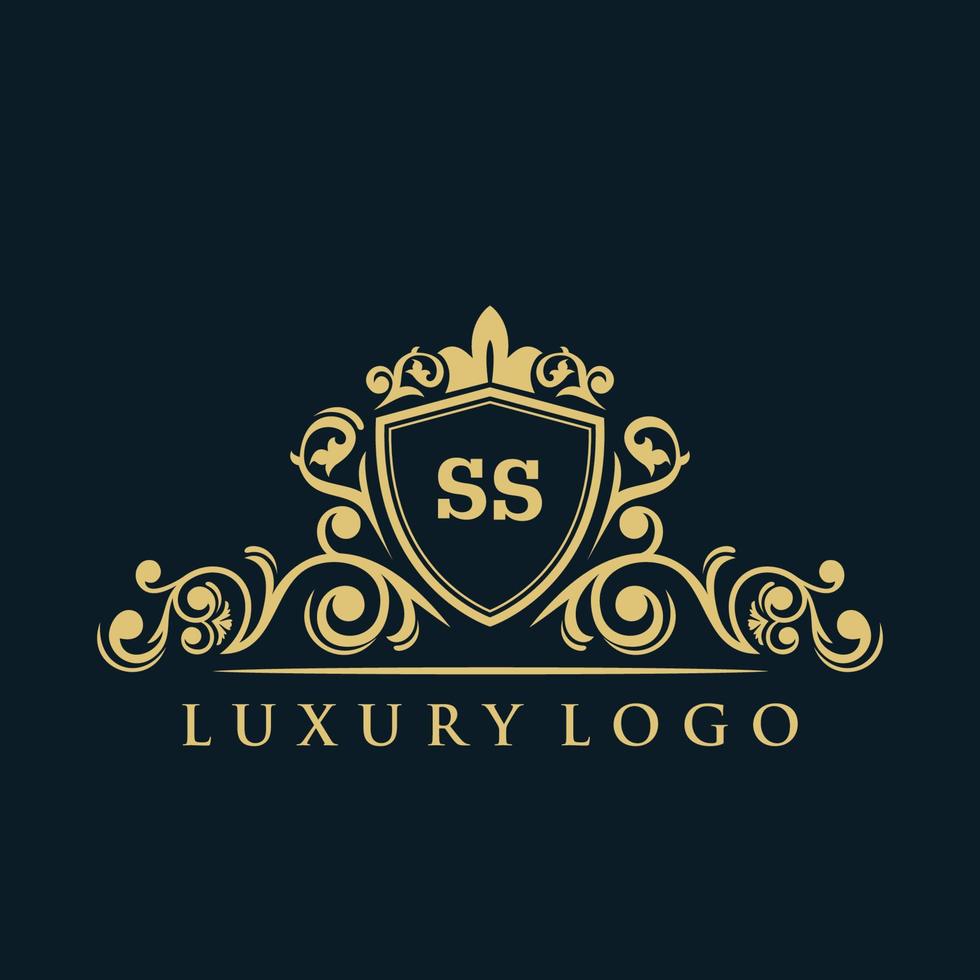 logotipo de la letra ss con escudo dorado de lujo. plantilla de vector de logotipo de elegancia.
