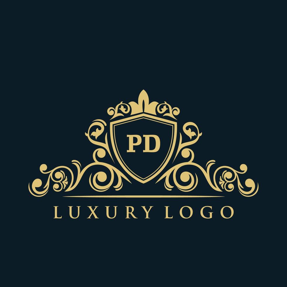 Letter PD logo with Luxury Gold Shield. Elegance logo vector template.