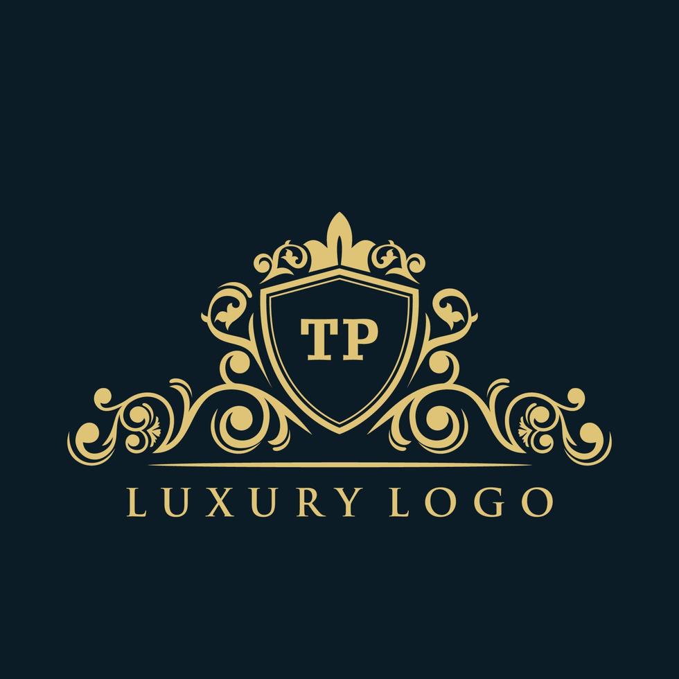 logotipo de letra tp con escudo dorado de lujo. plantilla de vector de logotipo de elegancia.