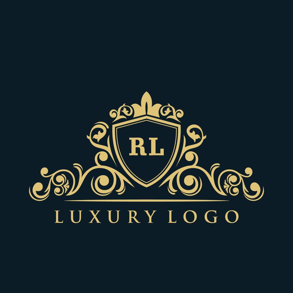 Letter RL logo with Luxury Gold Shield. Elegance logo vector template.