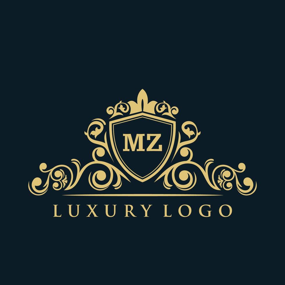 Letter MZ logo with Luxury Gold Shield. Elegance logo vector template.