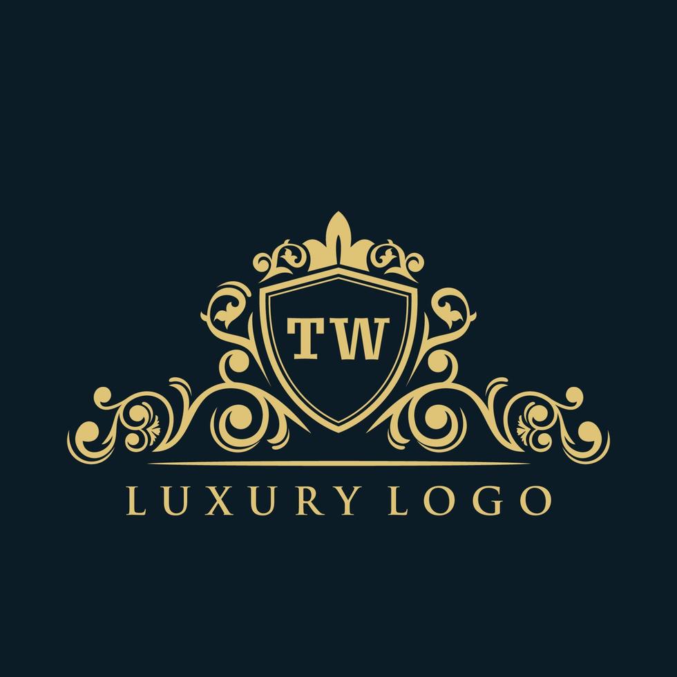 Letter TW logo with Luxury Gold Shield. Elegance logo vector template.