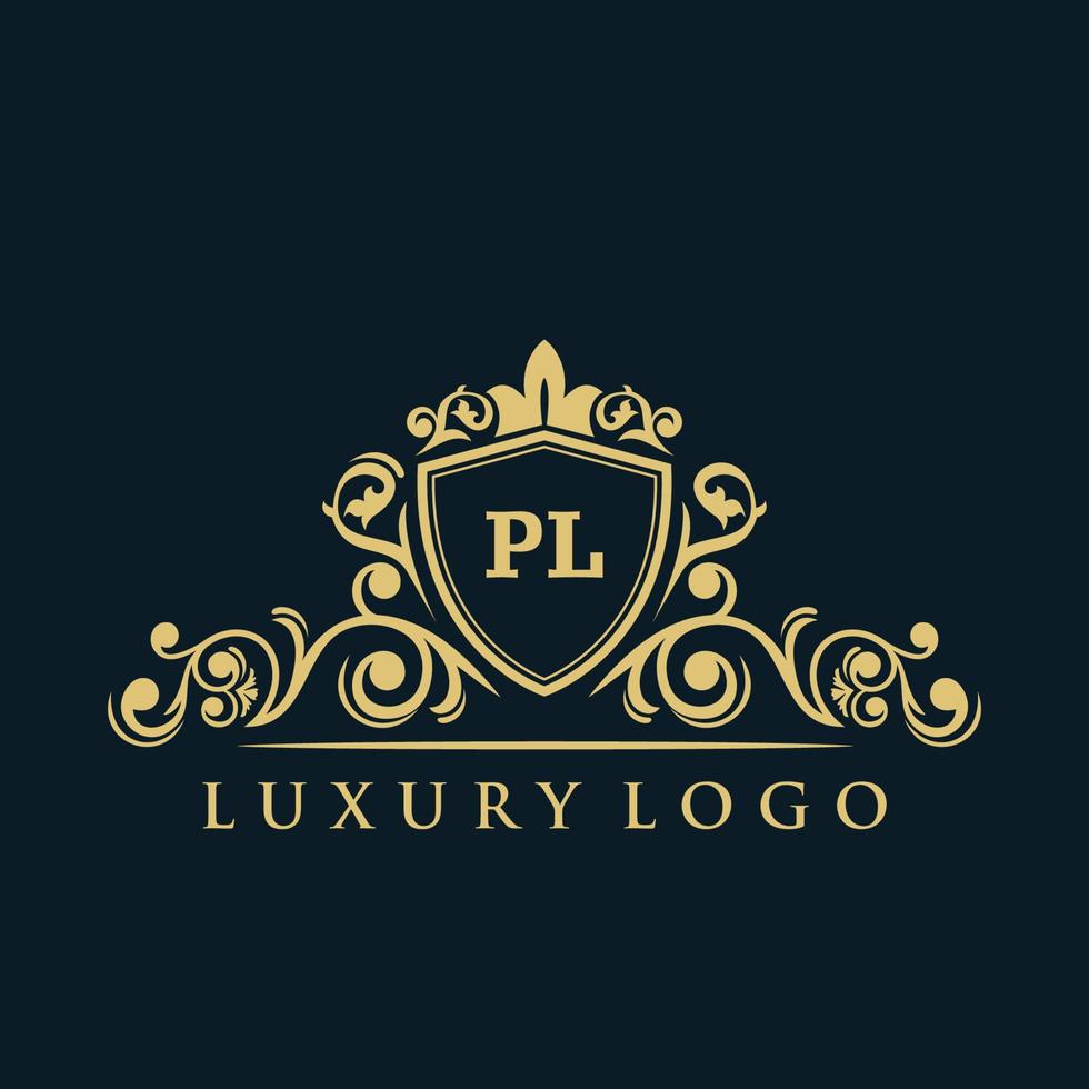 Letter PL logo with Luxury Gold Shield. Elegance logo vector template.