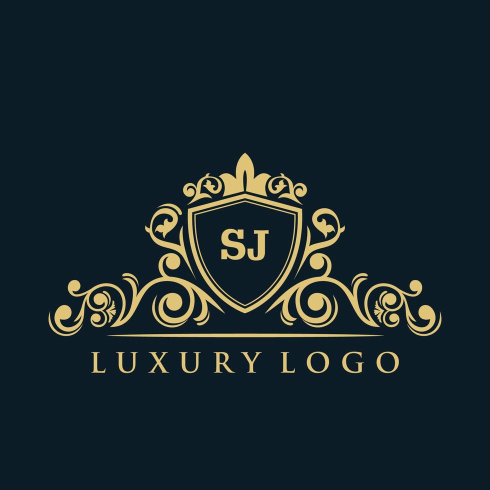 Letter SJ logo with Luxury Gold Shield. Elegance logo vector template.