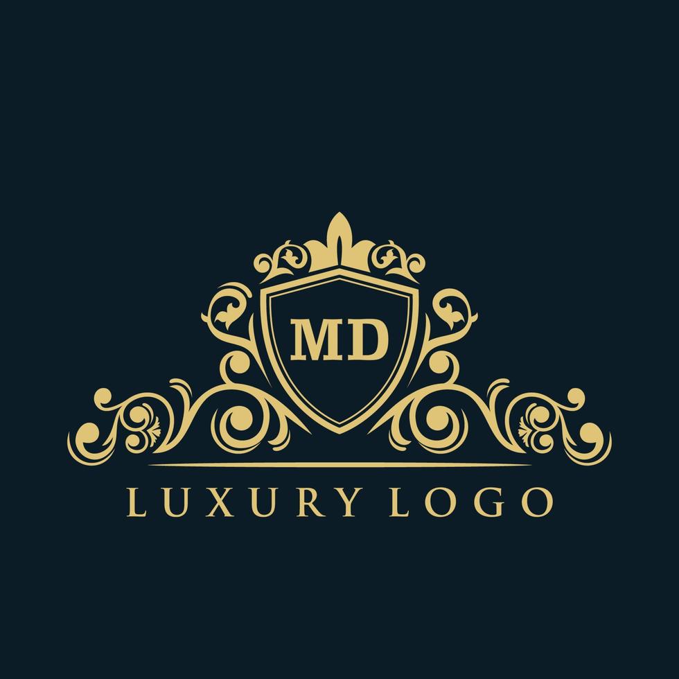 Letter MD logo with Luxury Gold Shield. Elegance logo vector template.