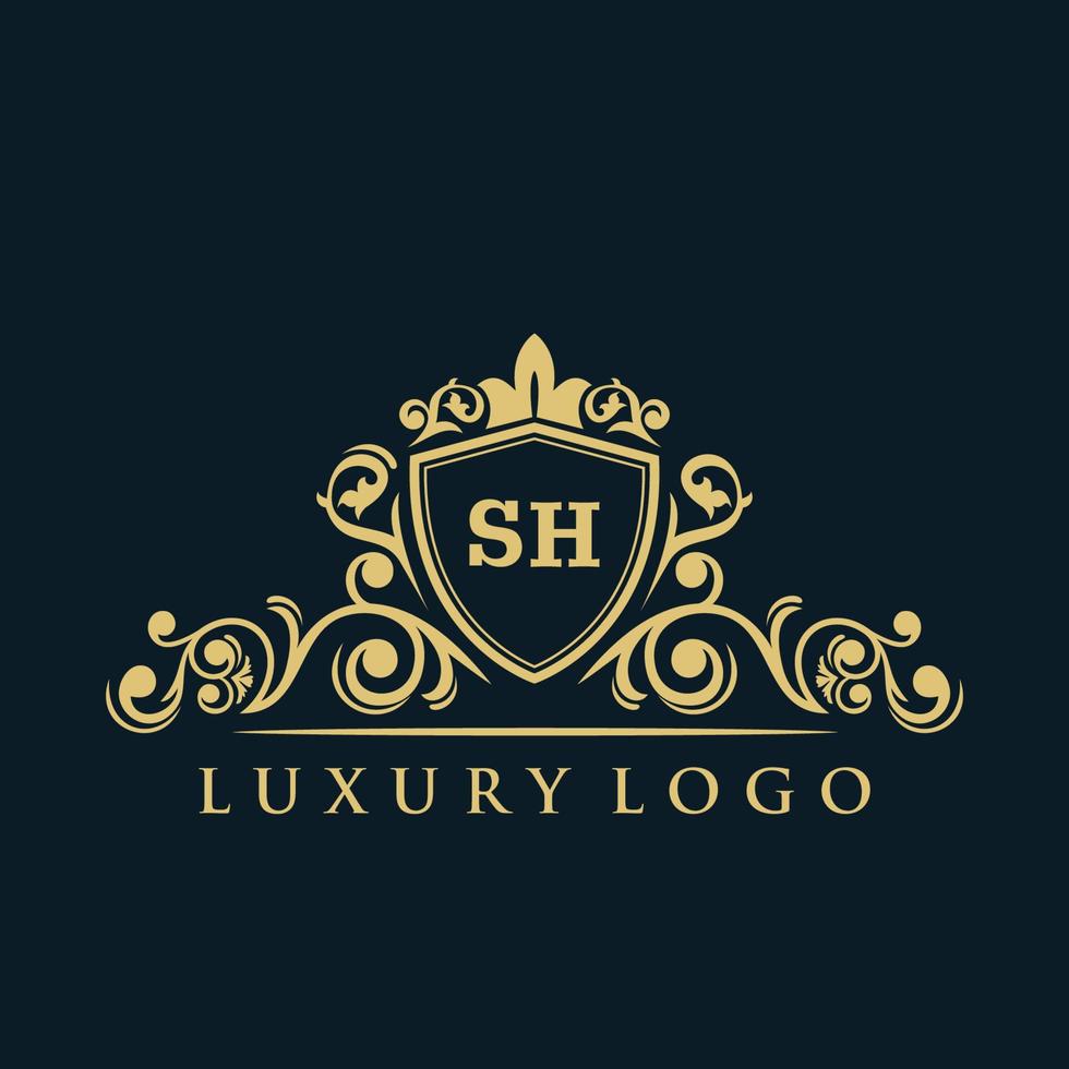 Letter SH logo with Luxury Gold Shield. Elegance logo vector template.