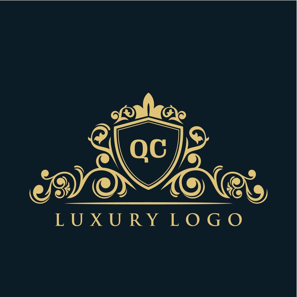 Letter QC logo with Luxury Gold Shield. Elegance logo vector template.