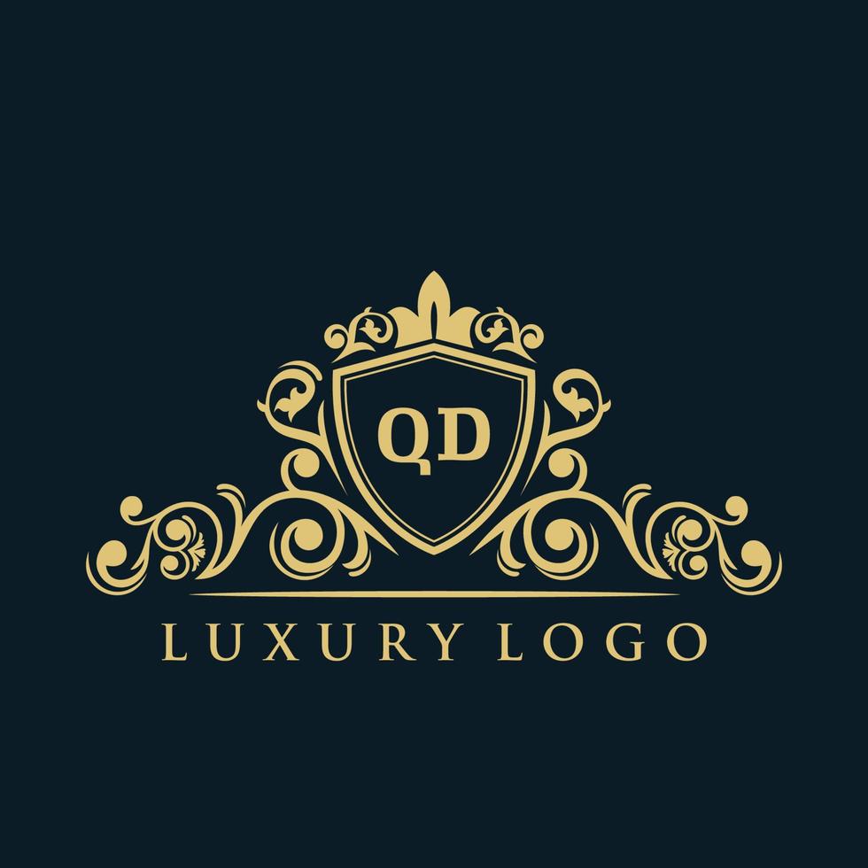 Letter QD logo with Luxury Gold Shield. Elegance logo vector template.