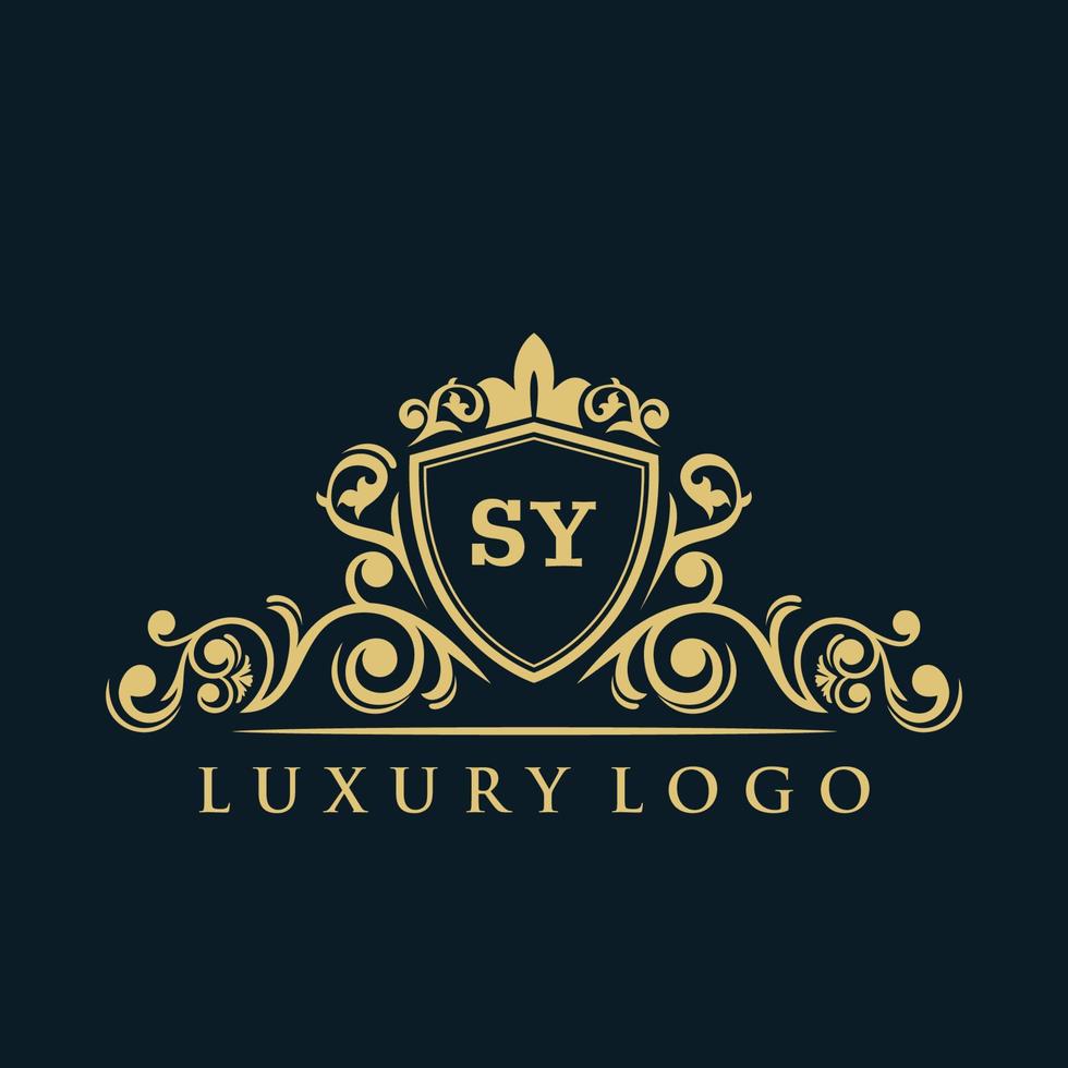 logotipo de la letra sy con escudo dorado de lujo. plantilla de vector de logotipo de elegancia.