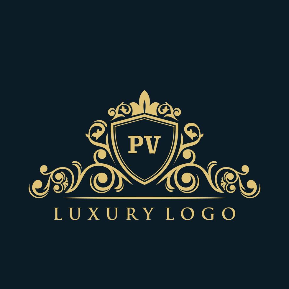 Letter PV logo with Luxury Gold Shield. Elegance logo vector template.