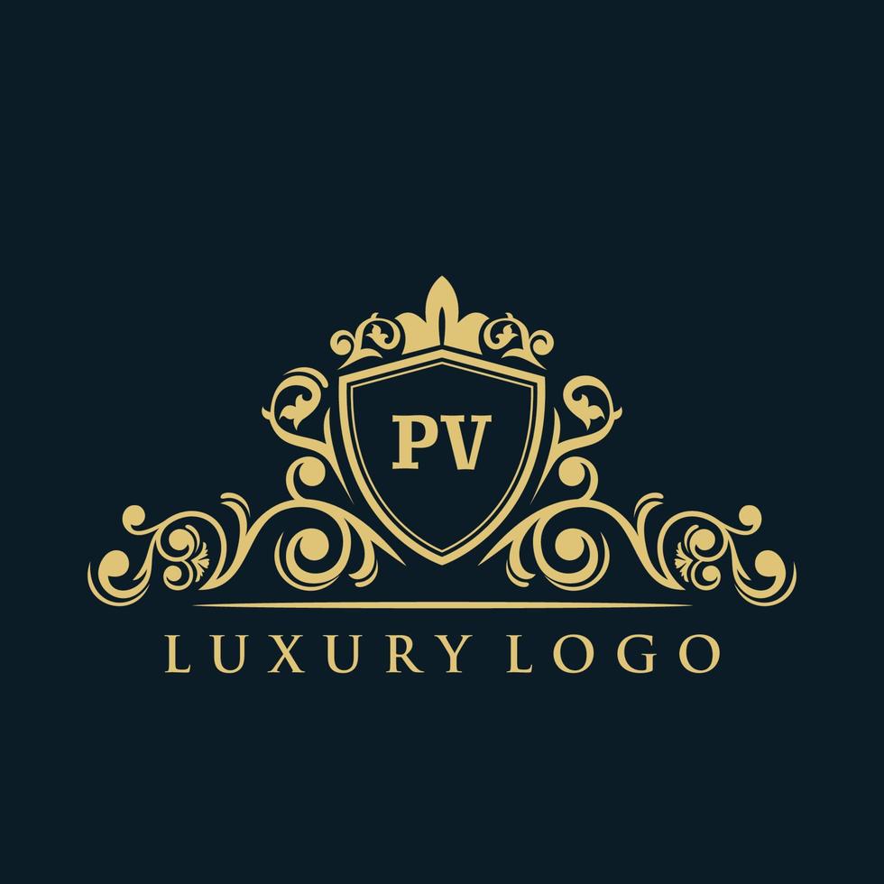 Letter PV logo with Luxury Gold Shield. Elegance logo vector template