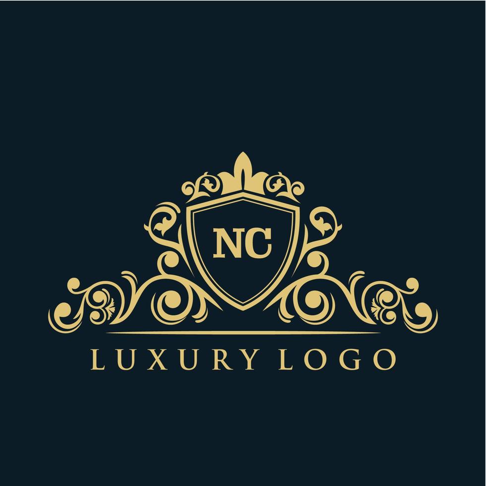 Letter NC logo with Luxury Gold Shield. Elegance logo vector template.