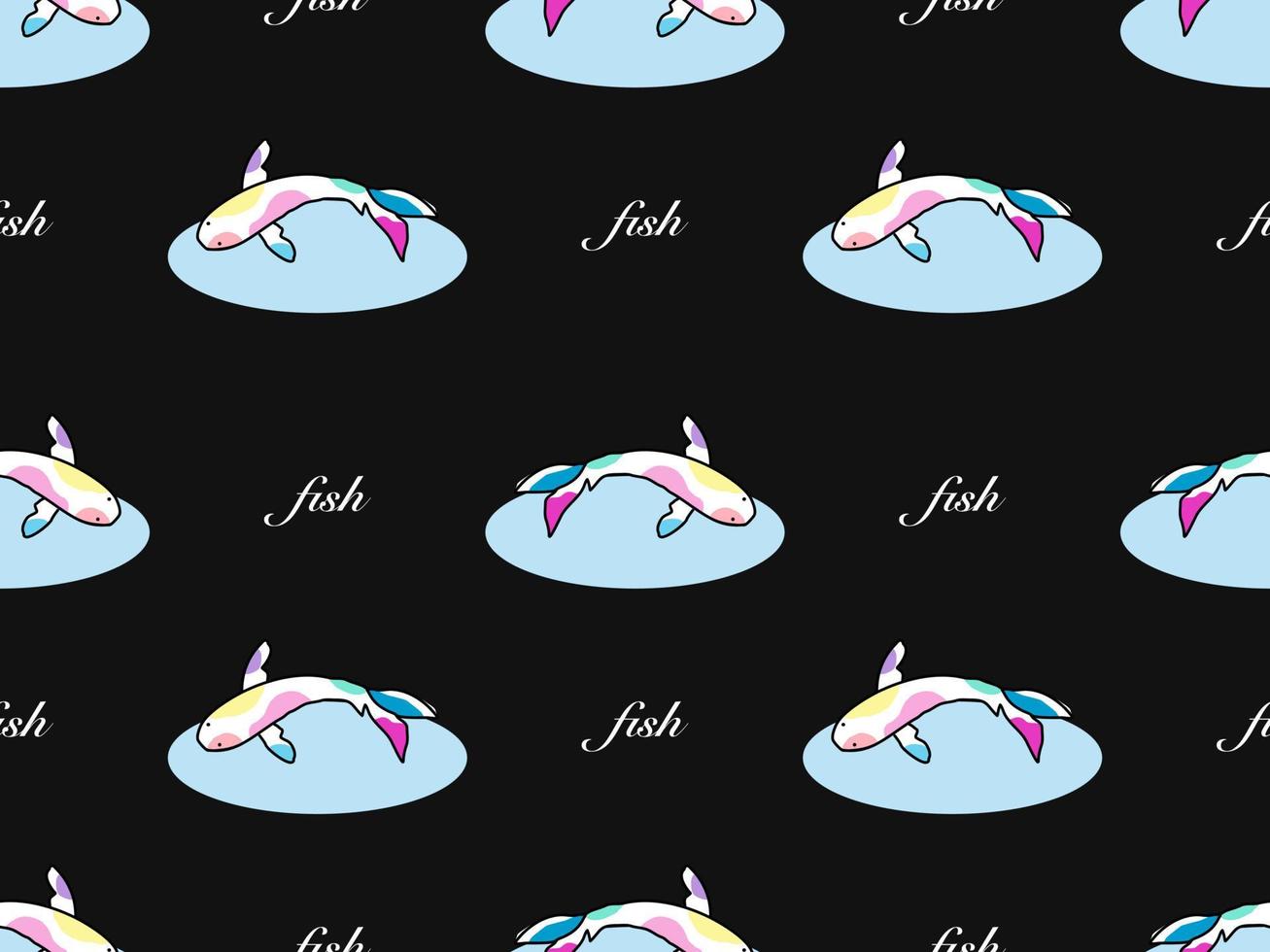 Fish cartoon character seamless pattern on black background vector