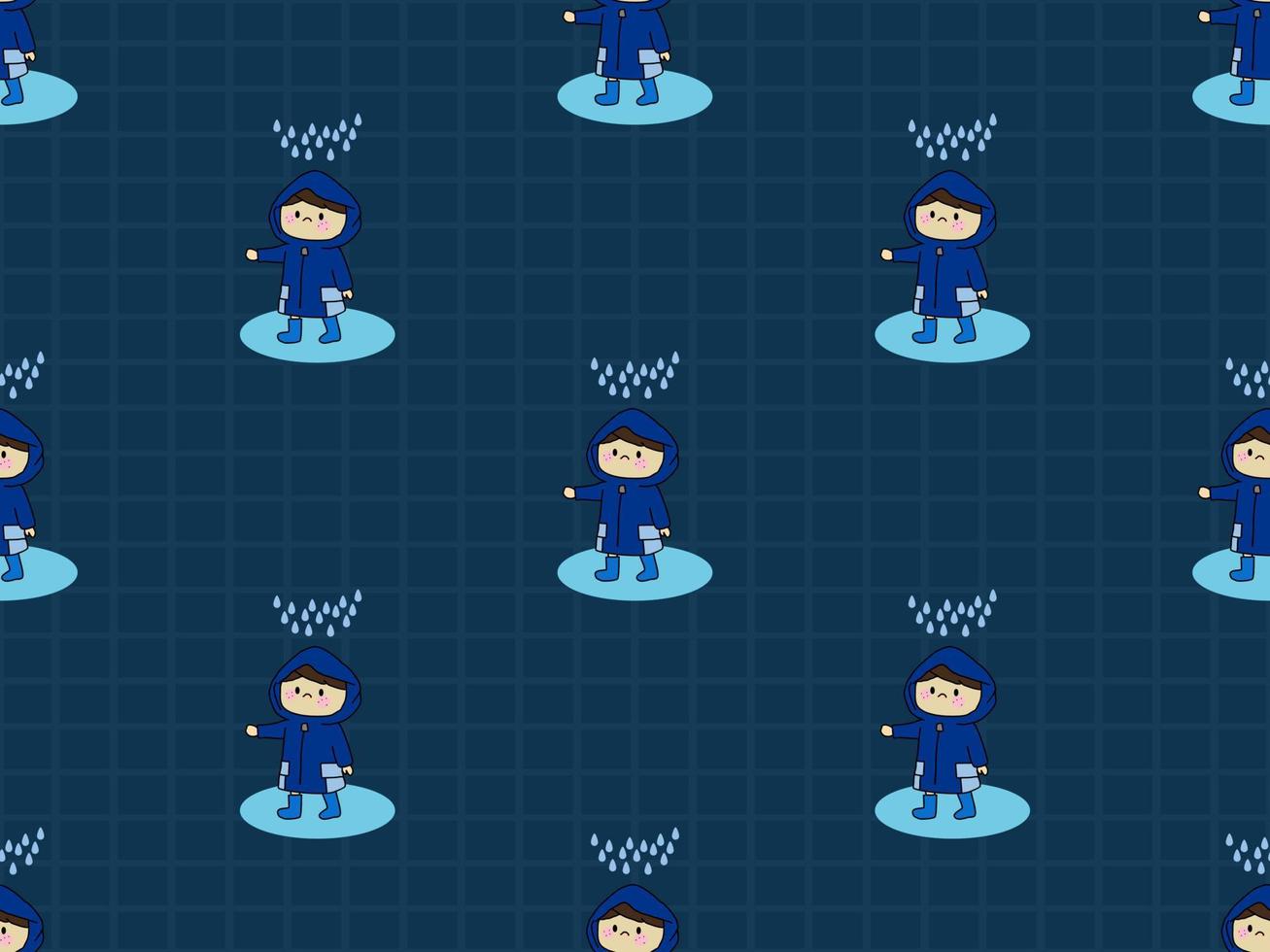 Rainy cartoon character seamless pattern on blue background vector
