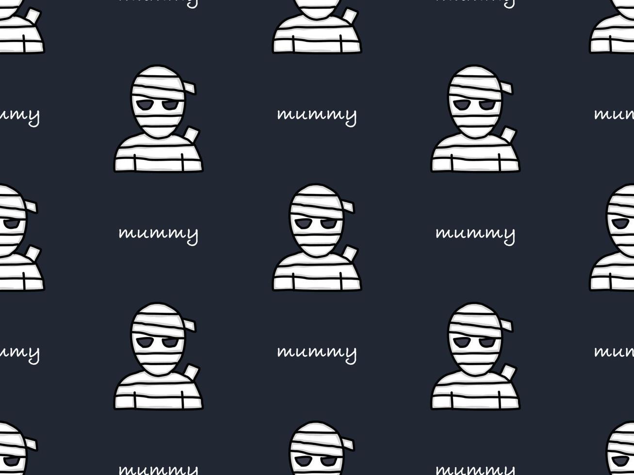 Mummy cartoon character seamless pattern on black background vector