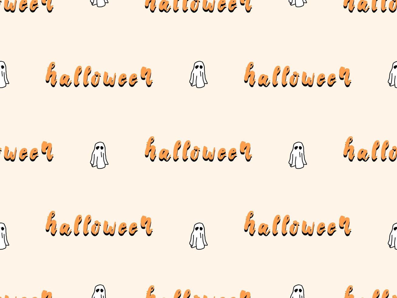 Halloween cartoon character seamless pattern on orange background vector