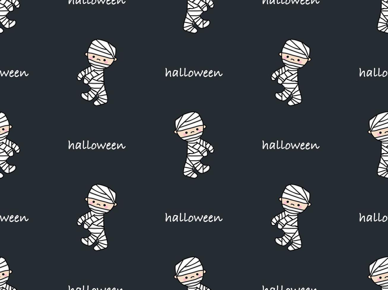 Halloween cartoon character seamless pattern on black background vector