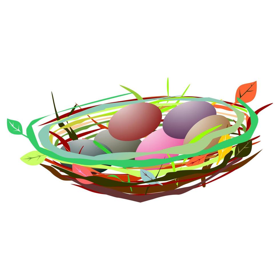 Colorful vector illustration of a bird's nest full of eggs