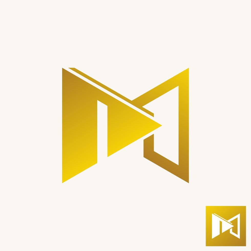 Simple and unique letter or word M line font with play sign image graphic icon logo design abstract concept vector stock. Can be used as symbol related to music video or initial