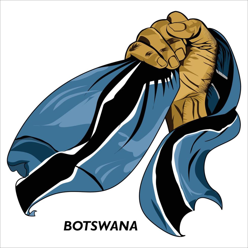 Fisted hand holding Botswanan flag. Vector illustration of lifted Hand grabbing flag. Flag draping around hand. Eps format