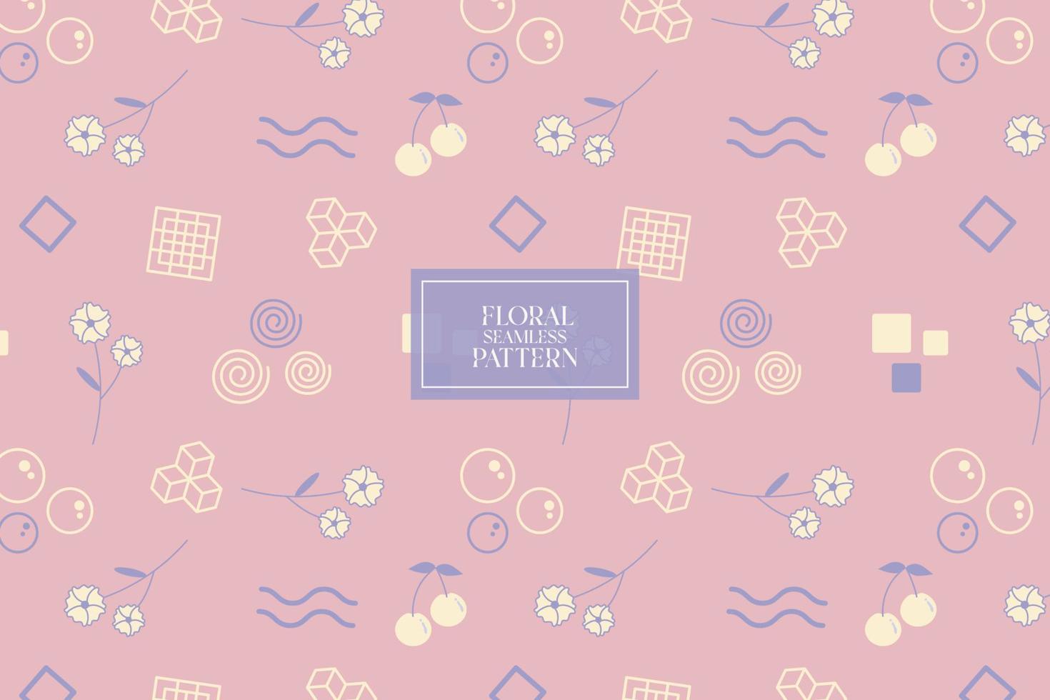 Floral with geometric shapes on a pink background pastel soft pale color seamless repeat vector pattern