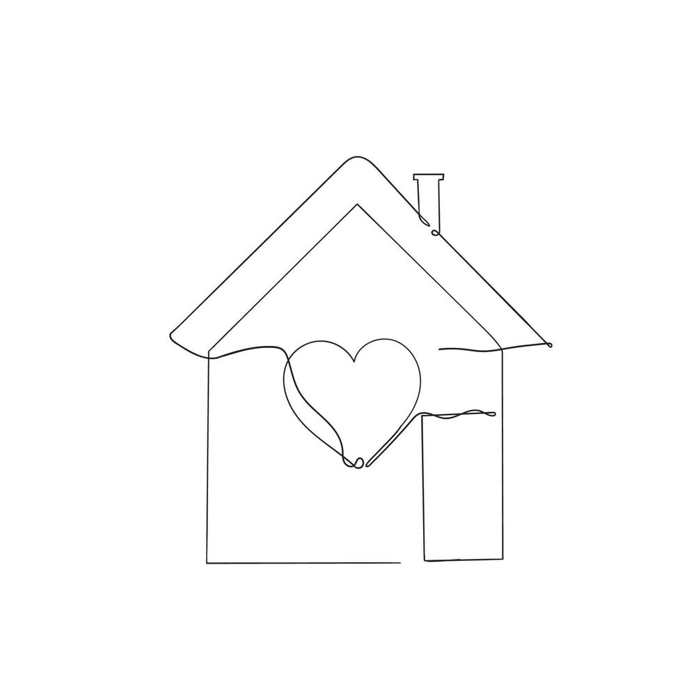 casa de dibujo de línea continua con ilustración de símbolo de signo de corazón de amor vector