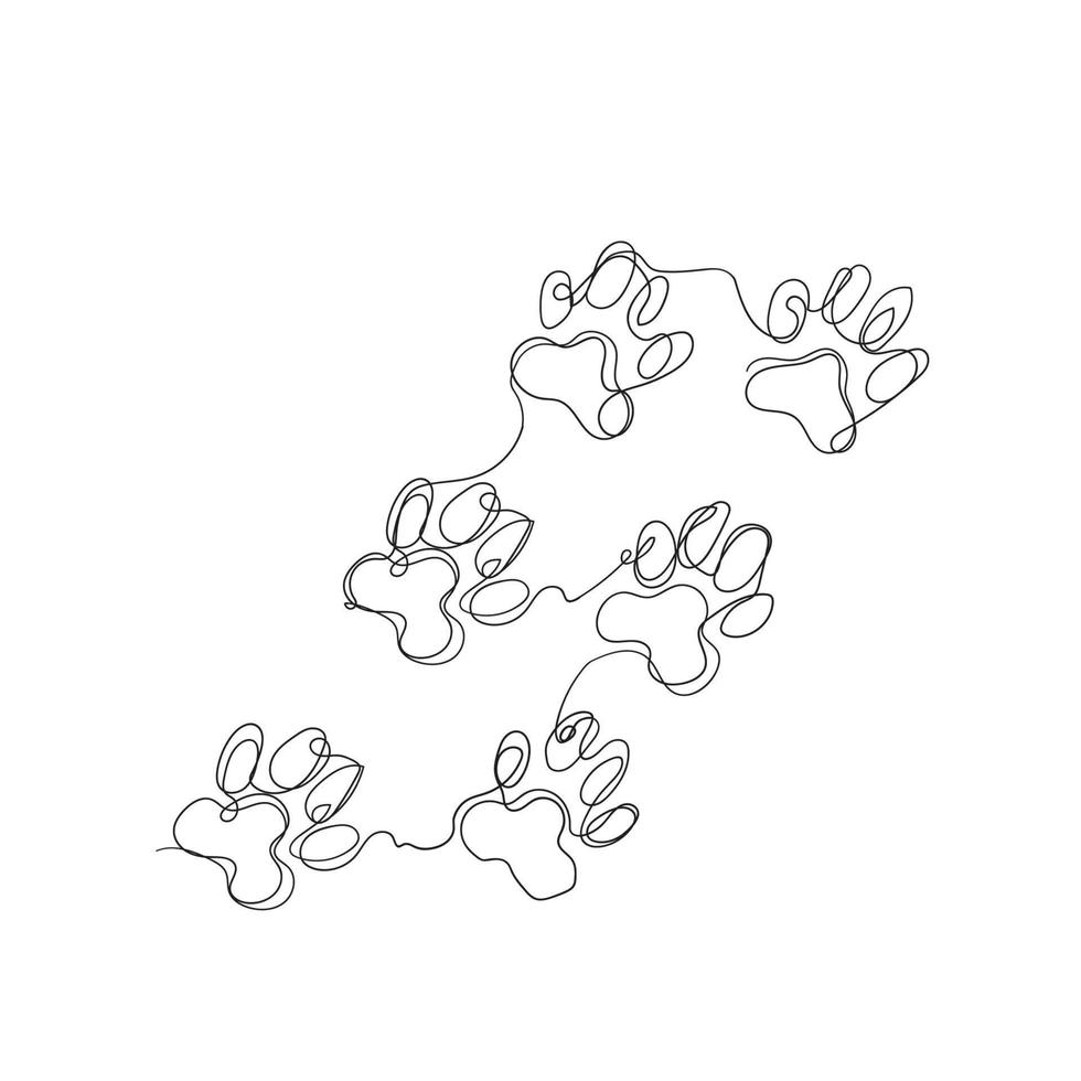 continuous line drawing animal footprints illustration vector isolated