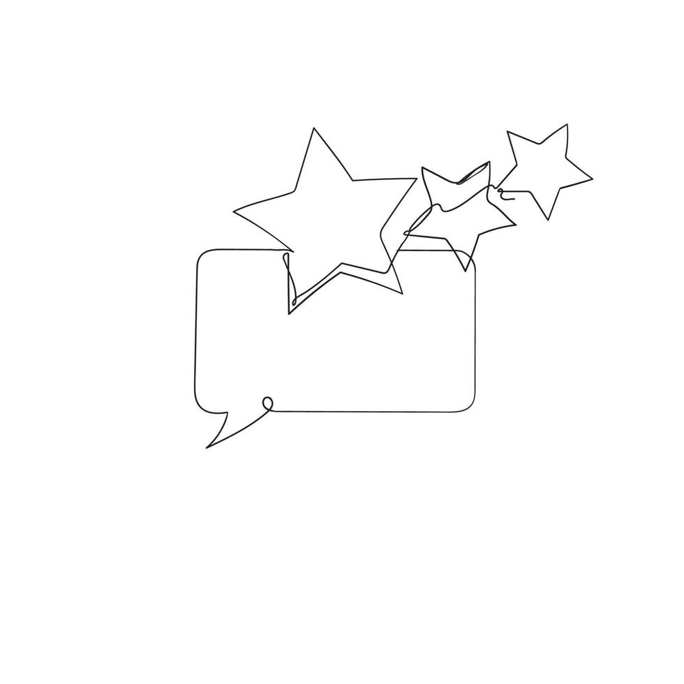 vector de ilustración de revisión de estrella de conversación de burbuja de dibujo de línea continua