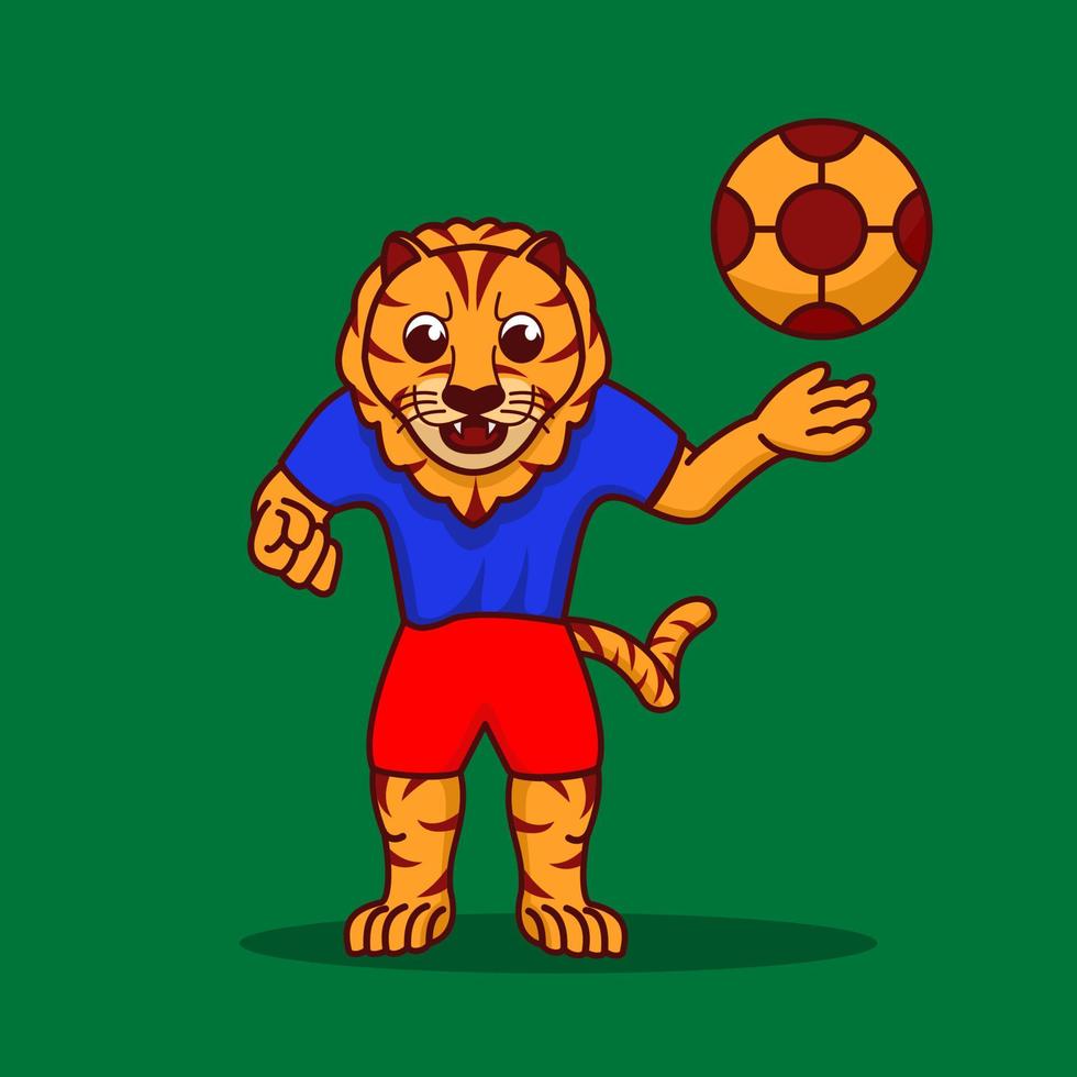 ilustración de un tigre, mascota de fútbol, ilustración de un tigre jugando al fútbol, vector