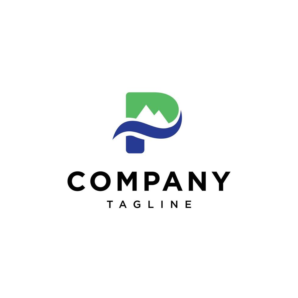 P Letter initial mountain and river logo icon vector template