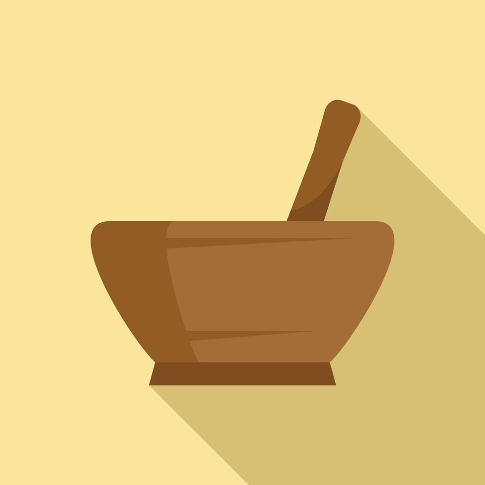 Condiment wood bowl icon, flat style vector