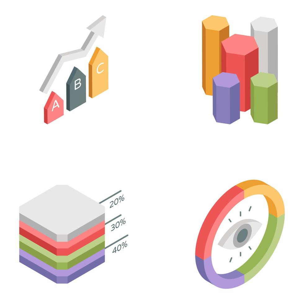 Pack of Graphs Isometric Icons vector