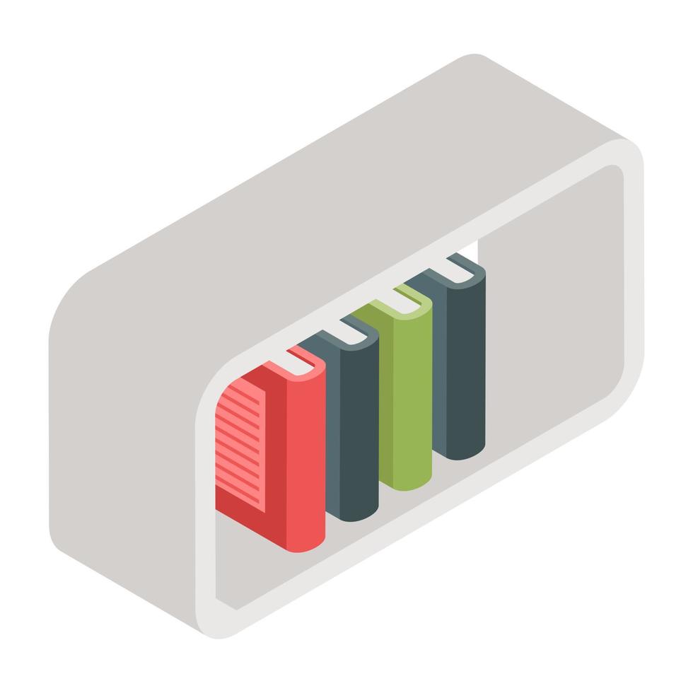 An icon of bookshelf in isometric isometric design available for instant download vector