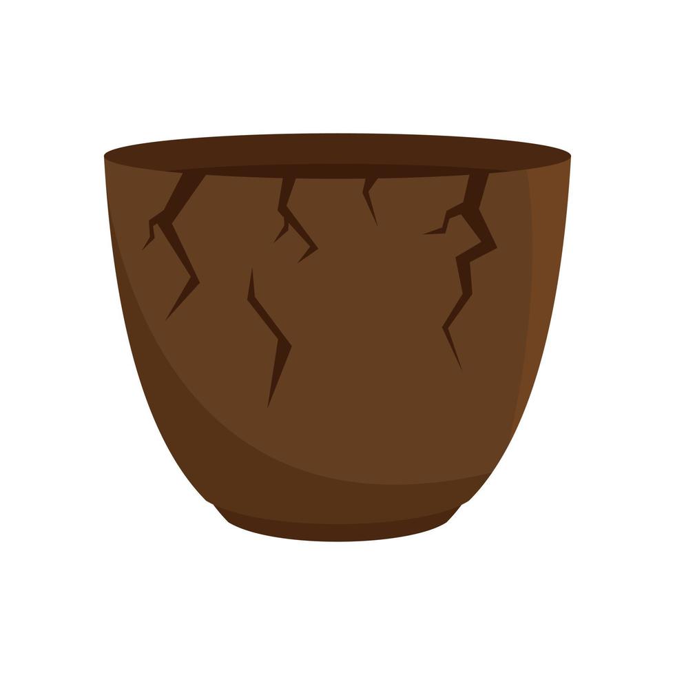 Stone age cracked pot icon, flat style vector