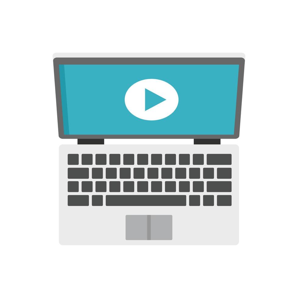 Laptop online learning icon, flat style vector