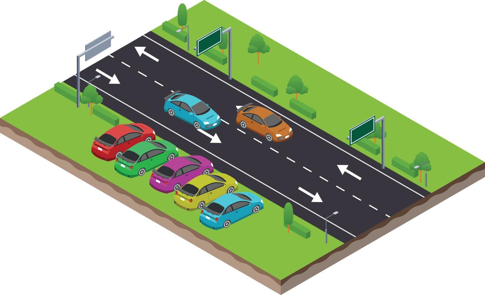 isometric scene of illegal racing sport car in highway traffic road vector