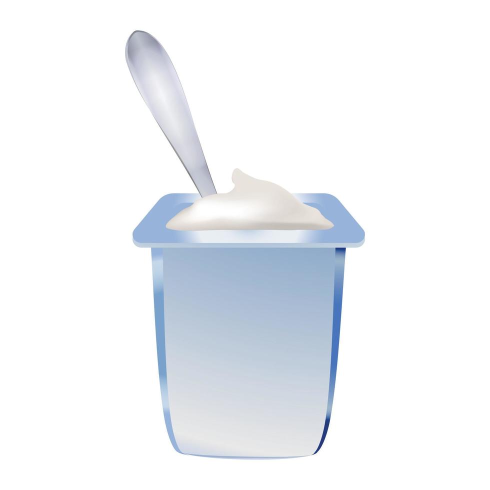 icono de yogur, estilo de dibujos animados vector