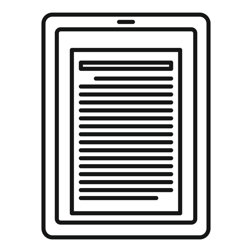 icono de tableta lectora, estilo de esquema vector